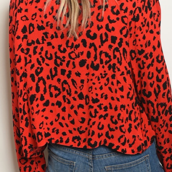 RED/BLACK LEOPARD PRINT LIGHT JACKET/BLOUSE SMALL - Picture 4 of 5